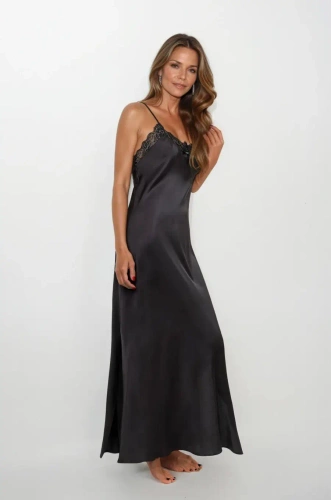 Rut Langer Satin-Petticoat schwarz Dkaren | elegantes Nachthemd mit Trägern
