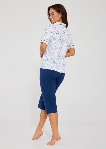 Cornette Yvonne 347/347 Damen Pyjama Baumwolle Blumen Knöpfe 3/4