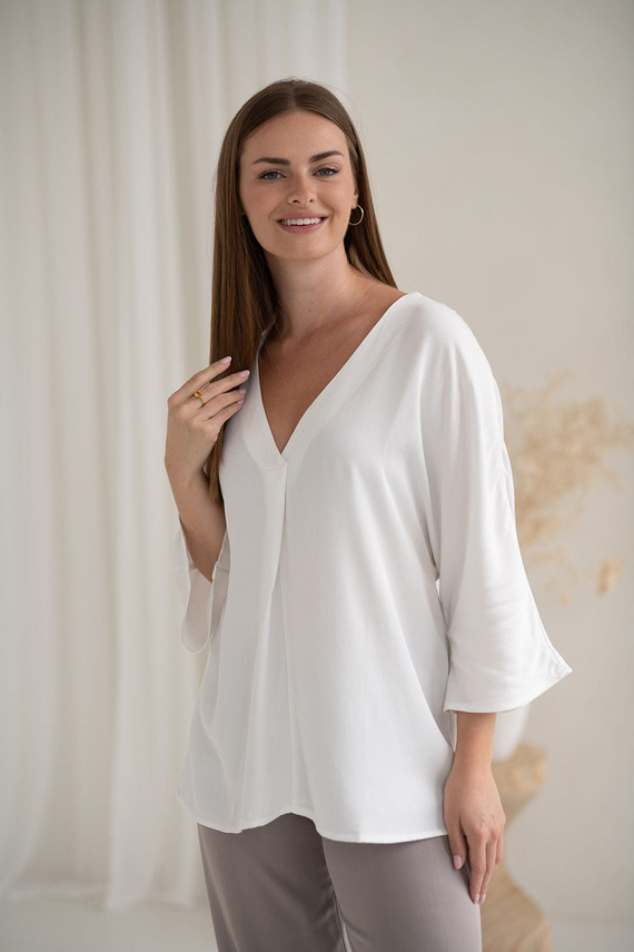 Mamafullness Milk&Love Umstands-Stillbluse weiß – Viskose, 3/4 Ärmel, Übergröße