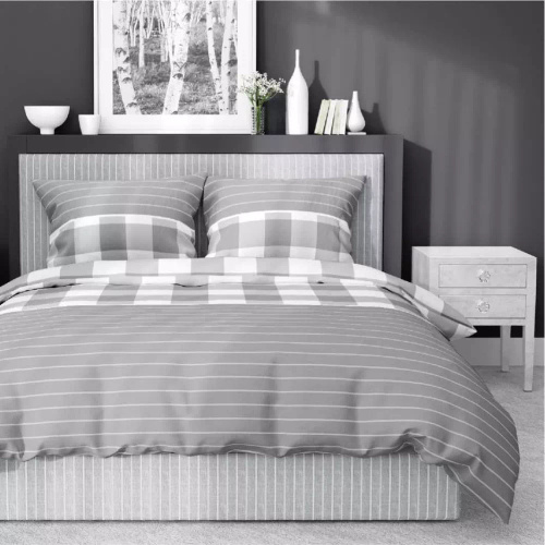 5083 B Home Satin Detexpol grau karierte Satinbettwäsche