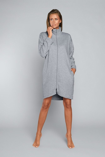 Grafi Damen Morgenmantel mit Reißverschluss Italian Fashion- melange 