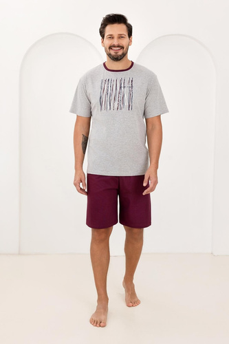 Herren Pyjama 500 Regina – 100% Baumwolle, Kurzarm-Shirt mit Print & Shorts für Erholsamen Schlaf