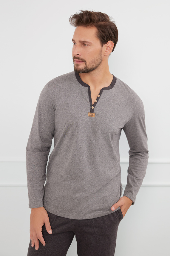 Julius Herren Schlafanzug mit langen Ärmeln, lange Hosen Italian Fashion - ¶r.melange/c.melanż