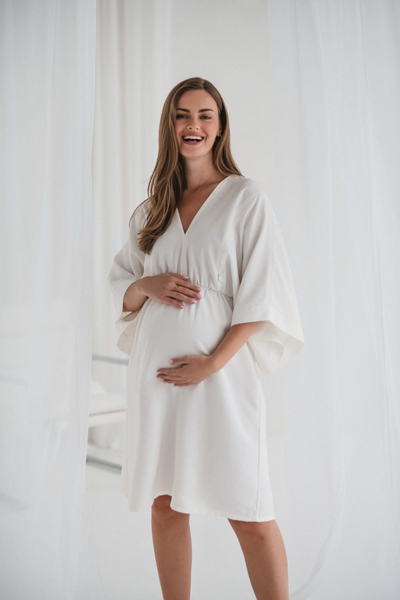 Mama Zen Milk&Love Umstands- und Stillkleid, creme – Kimono mit Reißverschlüssen, Modal