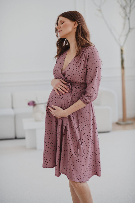 Umstands- und Stillkleid Milk Shake, 3/4-Ärmel Milk&Love, Flieder mit Punkten