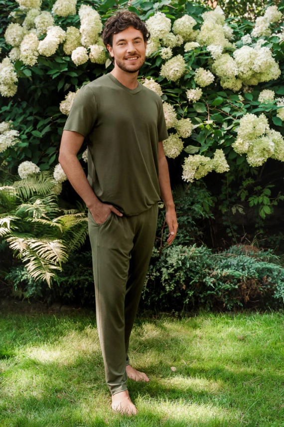 Dallas Herren Kurzarm-Pyjama, lange Hose Italian Fashion- khaki