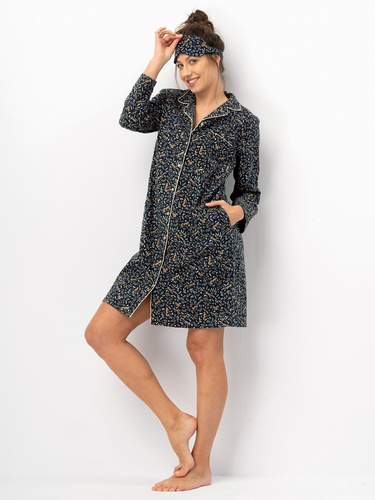 Key LND 706 Damenhemd, Marineblau – Baumwollflanell, lange Ärmel, Knöpfe