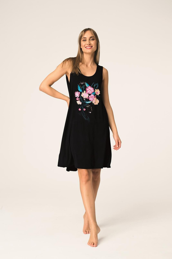 Key LND 560 schwarzes Bambus-Nachthemd mit Print