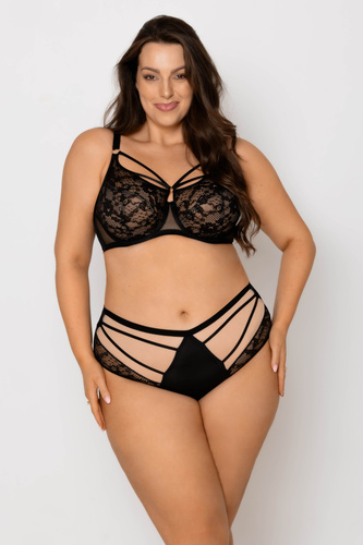 Damen Slip Mediolano Spider 19252 – Schwarze Spitze, Tüll, Hohe Taille | Eleganter und Zarter Slip für Jeden Tag