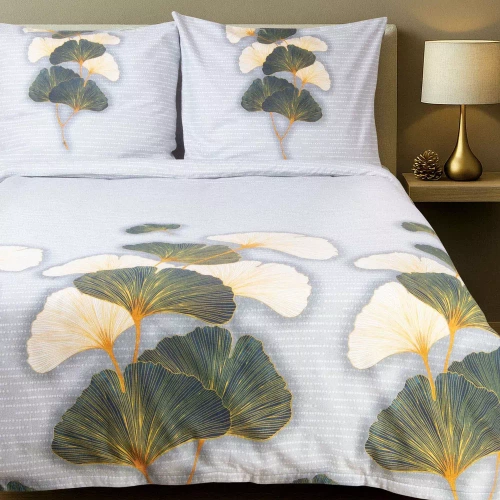 31510/1 Flanell-Bettwäsche Darymex Flanell graugrüne Ginkgoblätter – Set, 100 % Baumwolle, warm und weich