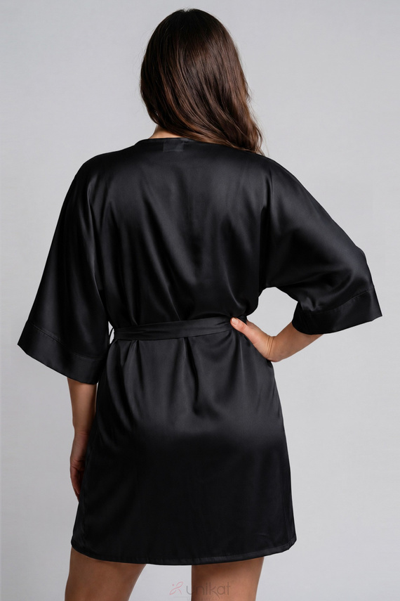 Satinkleid Beja Unikat Schwarz Elegant Mit Gürtel Zum Binden