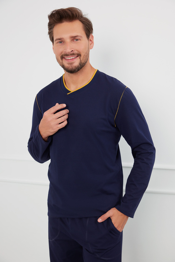 Ludwik Herren Schlafanzug mit langen Ärmeln, lange Hose Italian Fashion - navy blue 