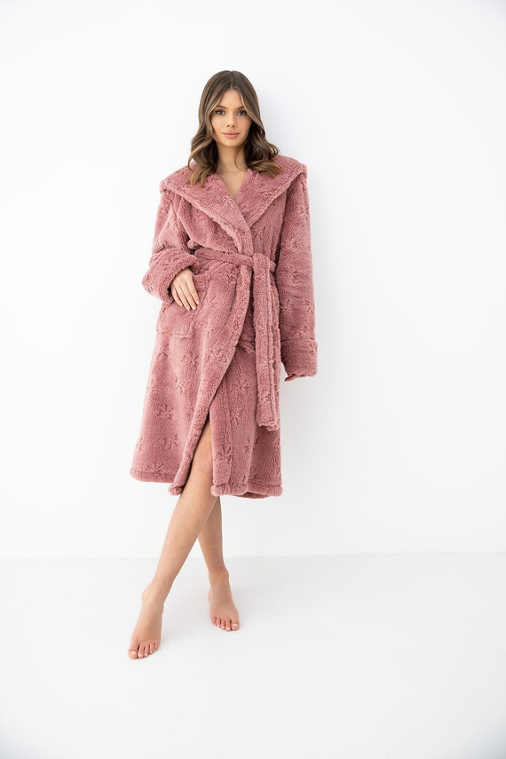 Sensis Dolly Damen Bademantel in Pudrigem Rosa, weich, mit Kapuze und Schleifen