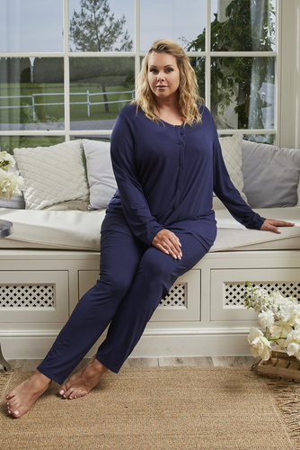 Song Damen Schlafanzug langarm, lange Hose Italian Fashion - navy blue