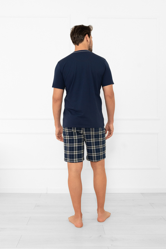 Herren Schlafanzug Andreas - kurze Ärmel, lange Hose, Baumwolle Italian Fashion - navy blau/print 