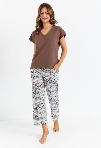 485 Cana Damen-Pyjama, Schokolade – Baumwolle, zweiteilig, elegant