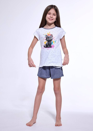 245/109 246/109 Black Cat Cornette Mädchenpyjama weiß