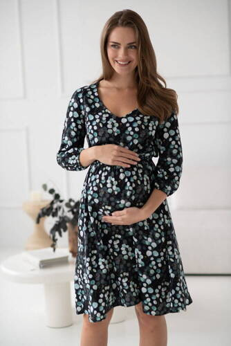 Lovely Dress Midi Umstands- und Stillkleid mit 3/4 Ärmeln Milk&Love mit Eukalyptusblättern