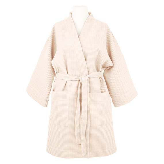 Eevi-Waffel-Bademantel aus Baumwolle – Ecru