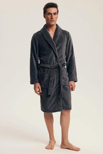 Henderson 43379 Nandu Herrenbademantel, grau – in der Taille gebunden, knielang