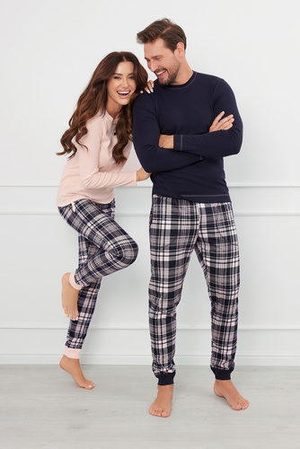 Brit Pajamas Herren Schlafanzug langarm, lange Hose Italienische Mode - marineblau/print