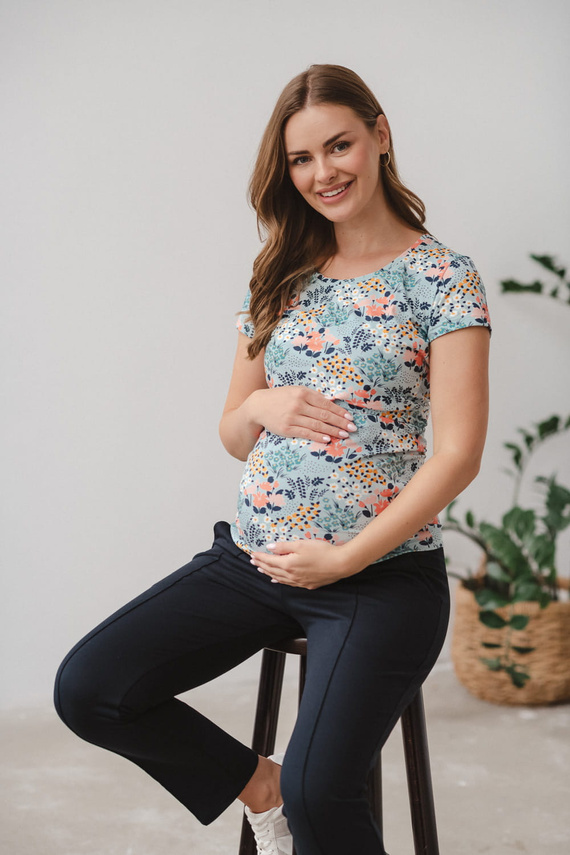 Milk Shirt Still- und Umstandsbluse mit kurzen Ärmeln Milk&Love Wiese auf Blau