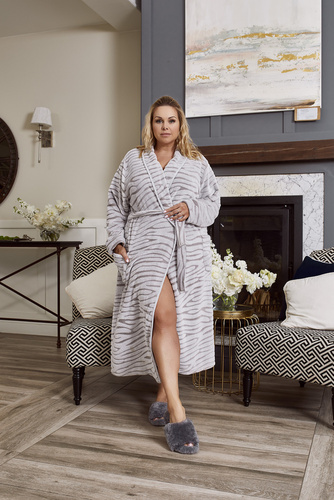 Asma Damen-Fleece-Bademantel Italian Fashion - grau