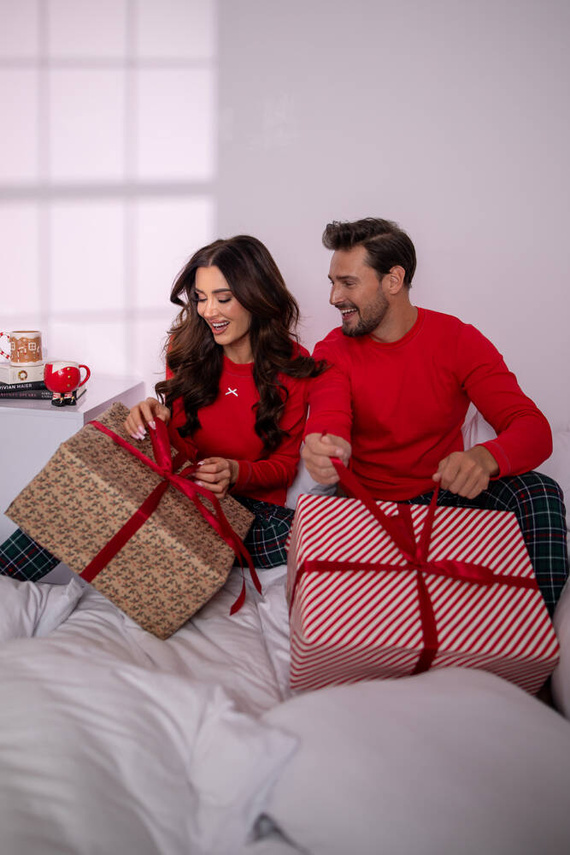 Foggia Damen Schlafanzug langarm, lange Hose Italian Fashion - rot/print 