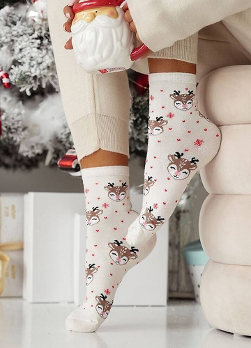 1283-029 Sweet Reindeer Christmas Milena Damensocken – ecru