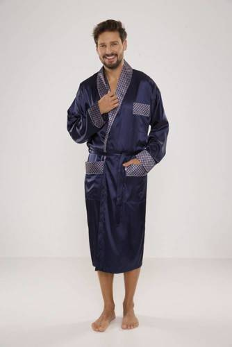 940 Forex Herren-Bademantel aus Satin - navy blau