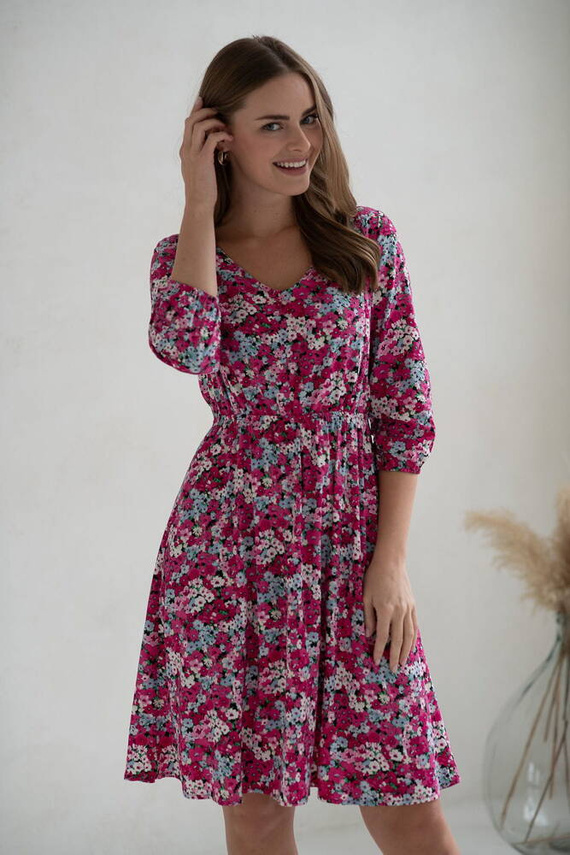 Schönes Midi-Umstands- und Stillkleid mit 3/4-Ärmeln von Milk&Love mit Blumen