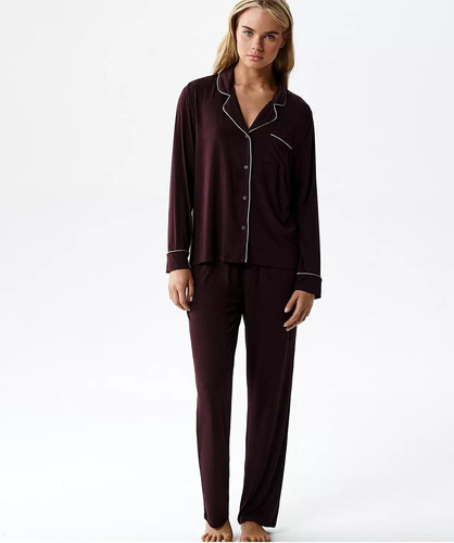 Damenpyjama Atlantic NLP-495 aus Modal mit Kragen und langen Hosen