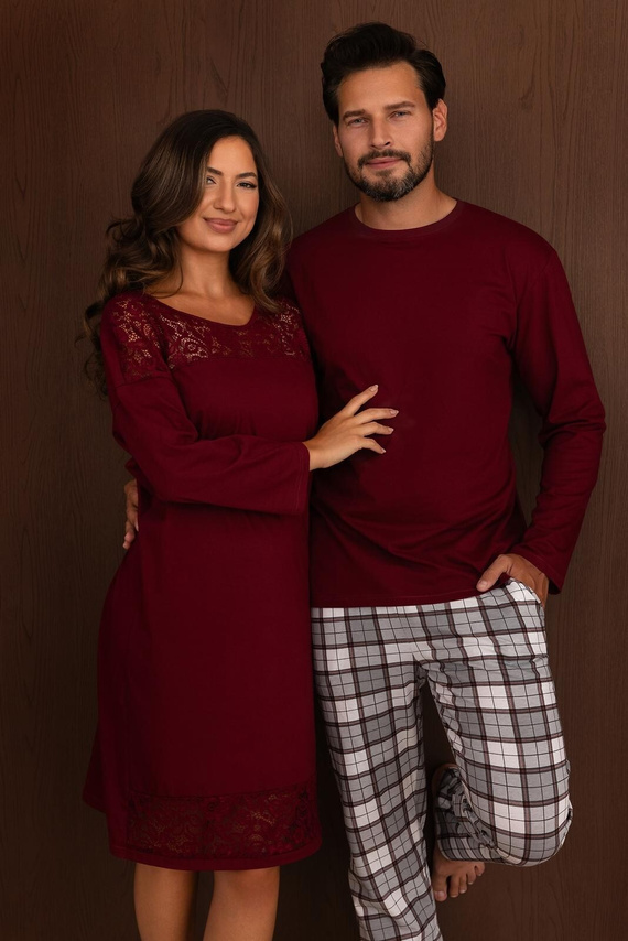 Damen Nachthemd Regina 2014 100% Baumwolle Spitze Elegant Bordeaux