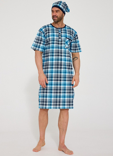 Cornette 109/38– Herren Nachthemd aus 100% Baumwolle, kurzer Ärmel, Knöpfe und Brusttasche