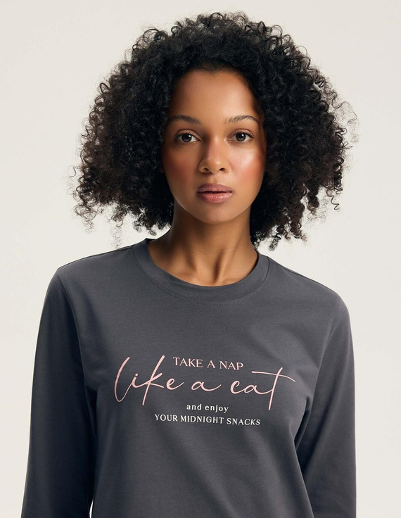 Damen-Pyjama Henderson Ginni 45419 100% Baumwolle Langarm Katzen Grau