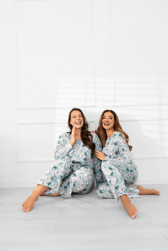 Sequoia Damen Schlafanzug - Baumwolle, lange Ärmel und Hose, BlumenmusterItalienische Mode  