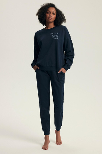 Henderson 43705 Delancy Damenpyjama, Marineblau – Baumwolle, lange Ärmel, bequem und stilvoll