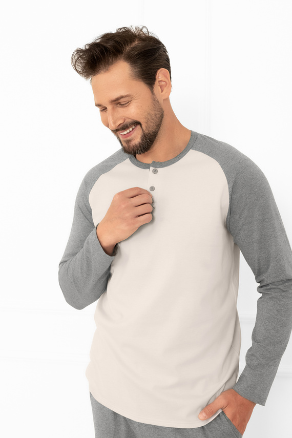 Alexander Herren Schlafanzug Italian Fashion beige - Baumwolle, lang. ärmel und Hosen