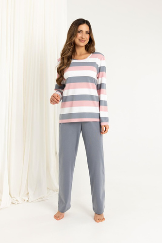 Damenpyjama 726 Regina grau – Baumwolle, lange Ärmel, Komfort und femininer Stil für kalte Nächte