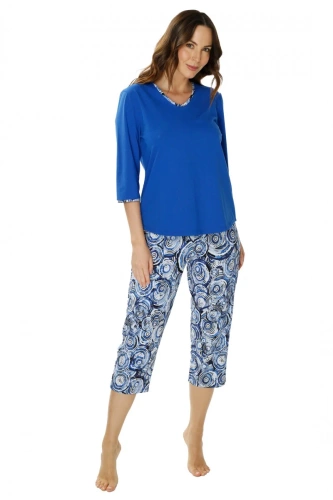 86670 Irene Damen-Pyjama Möwe, blau bedruckt