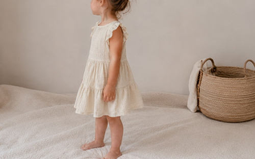 Mamatti SE50503 Muslin-Kleid Ecru Leicht Baumwolle für Mädchen