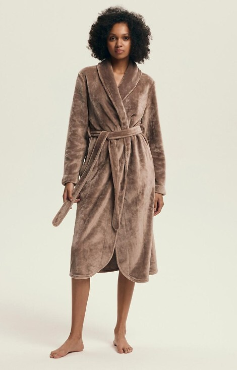 43595 Dextra Damen-Bademantel Henderson Kaffee – weich, gebunden, über dem Knie