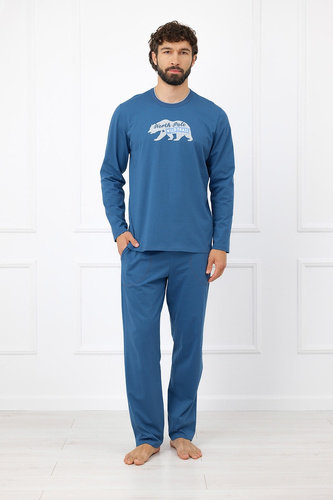 Gordo Herren Schlafanzug - klassische Baumwolle, Poloshirt und Hose mit Taschen Italian Fashion - melange