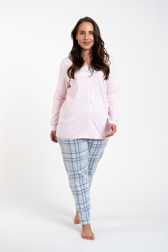 Emilly Unzipped Ladies' Long Sleeve Pyjamas and Trousers Italian Fashion - rosa/print 