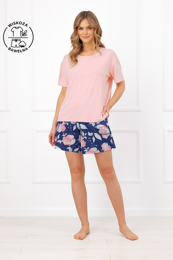 Damen-Pyjama Italian Fashion Ardizja Viskose Baumwolle Blumen Shorts