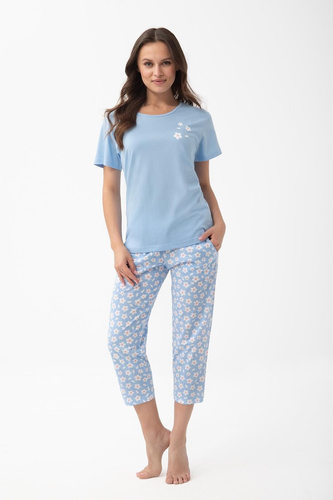 1301 Luna Damen Baumwollpyjama 3/4 Blumen weich bequem 100% Baumwolle