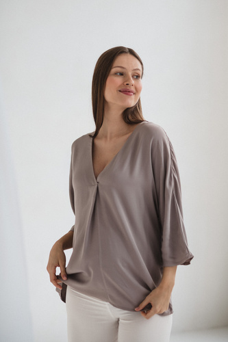 Mamafullness Milk&Love Umstands-Stillbluse, Beige – Viskose, 3/4 Ärmel, Übergröße