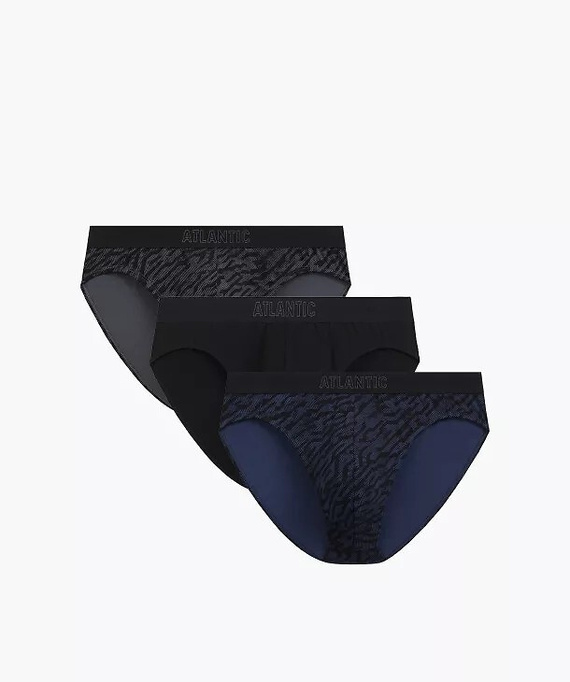 Herren-Slips Atlantic 3MP-221 A3 3er-Pack – aus Baumwolle, Graphit/Schwarz/Indigo