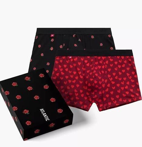 2GMH-026 Atlantic Herren-Boxershorts – Schwarz – Burgunderrot