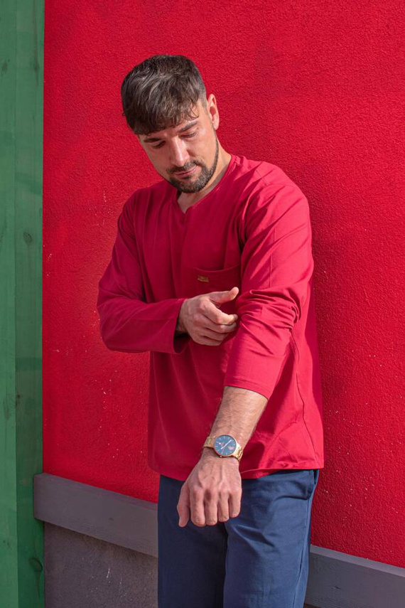 683 Kevin Forex Herren Schlafanzug - kastanienbraun - marineblau